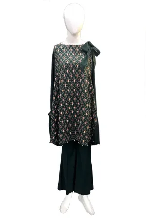 1199-BOTTLE-GREEN EMBROIDERED LINEN STITCHED
