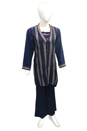 1200-NAVY-BLUE EMBROIDERED LINEN STITCHED