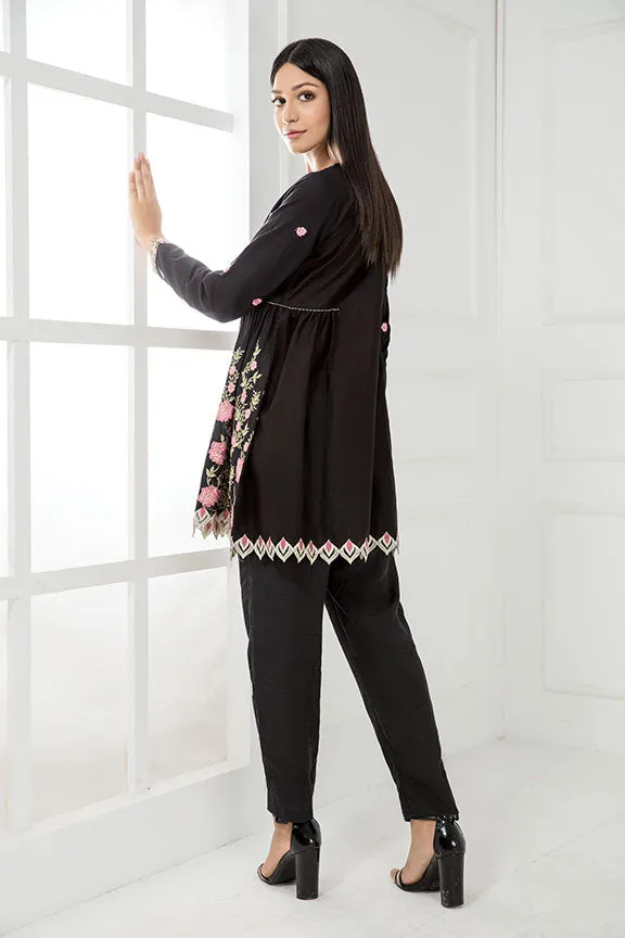 2279-BLACK EMBROIDERED LAWN STITCHED