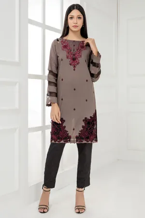 2280-COFFEE-BROWN EMBROIDERED LAWN STITCHED