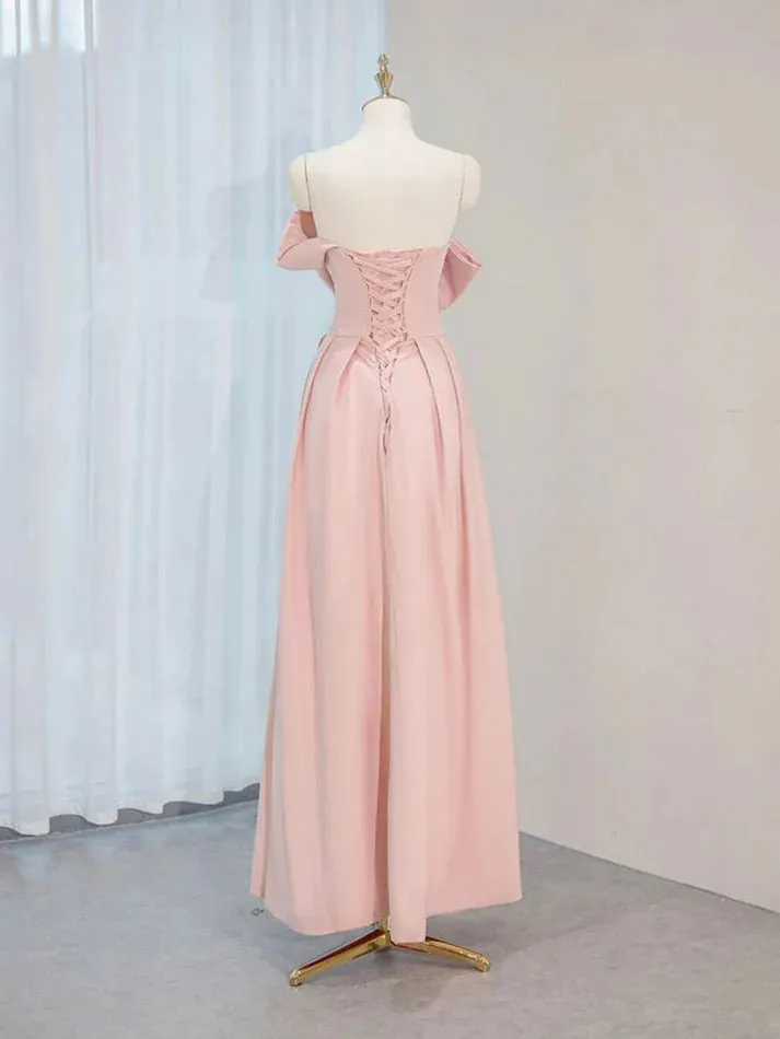 A-Line Satin Pink Long Prom Dress Formal Dress Elegant Evening Party Dress