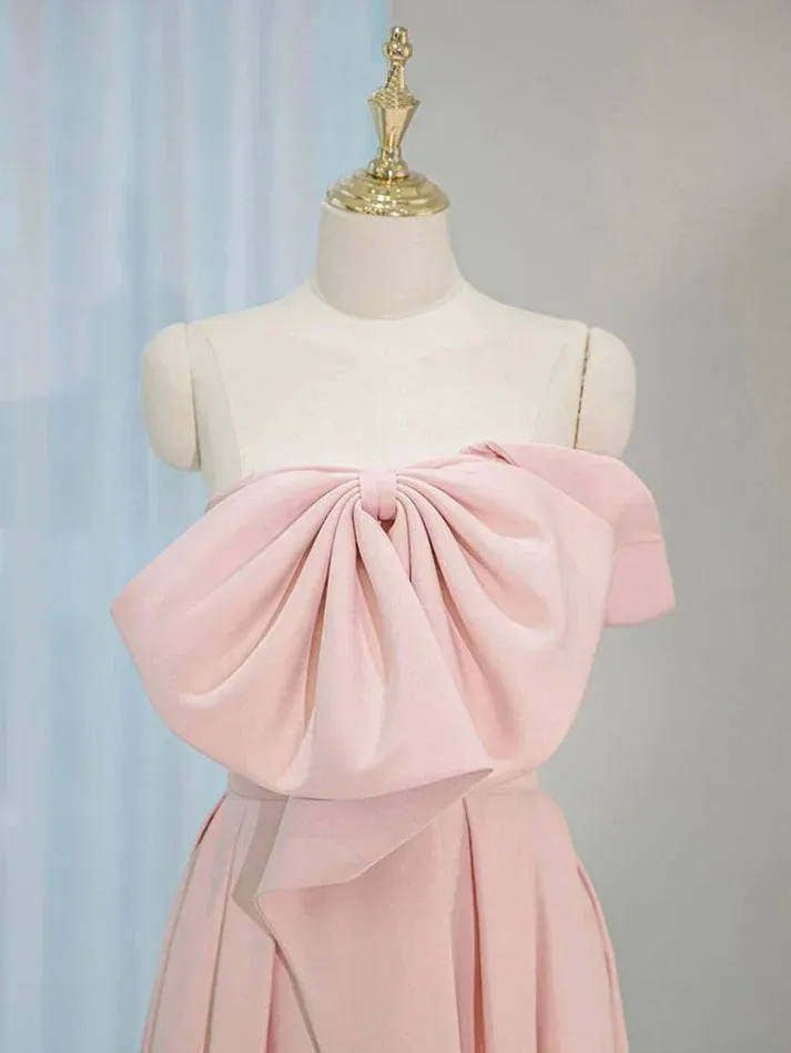 A-Line Satin Pink Long Prom Dress Formal Dress Elegant Evening Party Dress
