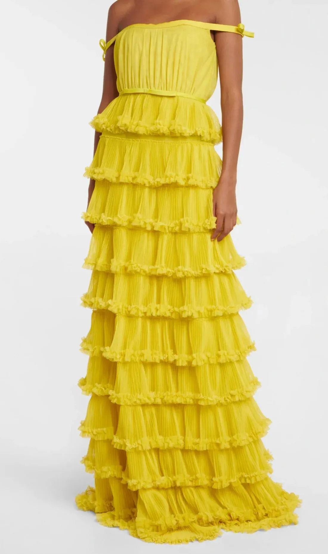 A-Line Tiered Tulle Off-The-Shoulder Long Prom Party Dress Evening Dress Formal Dress
