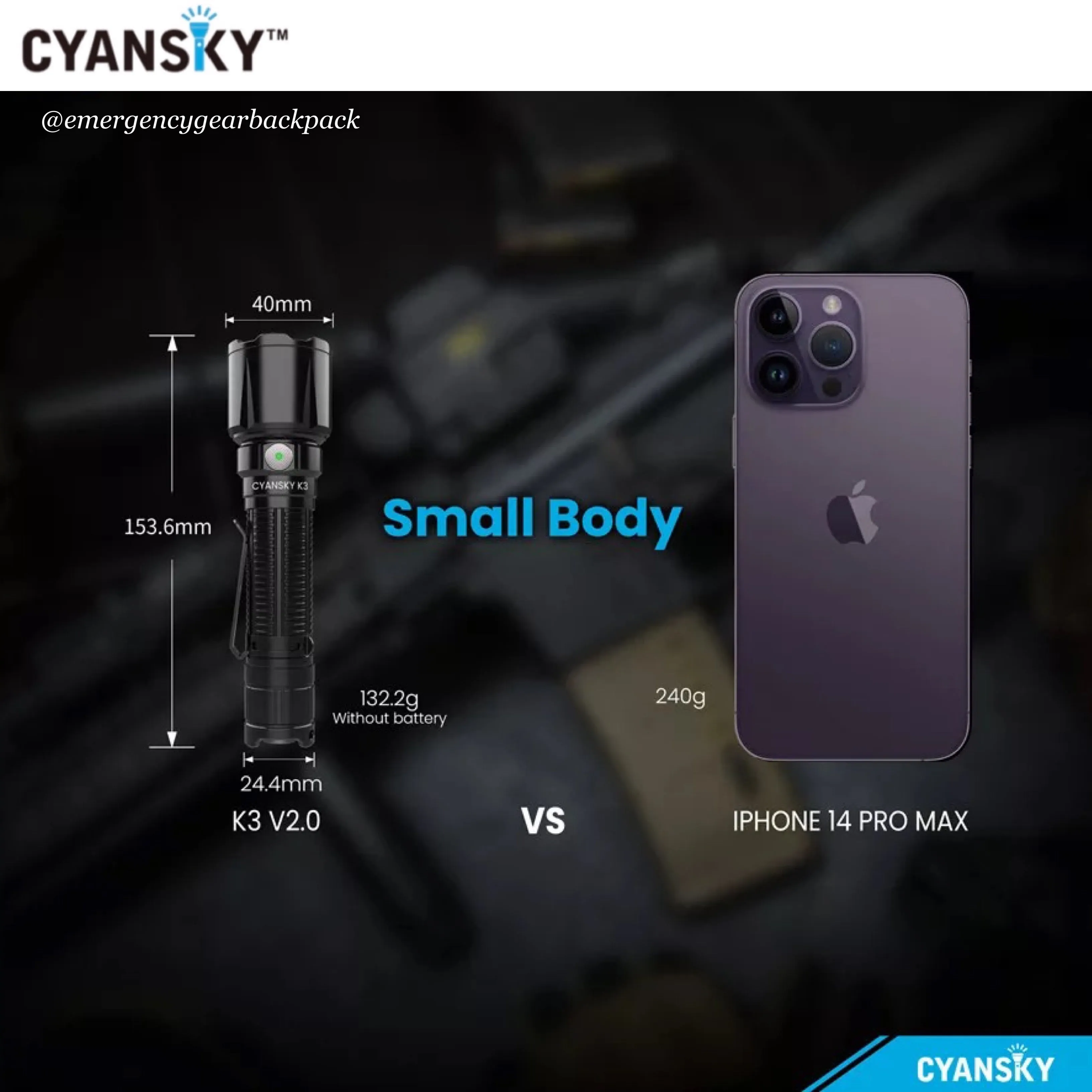 Cyansky K3 V2.0 Tactical Flashlight 2000LMS 700M