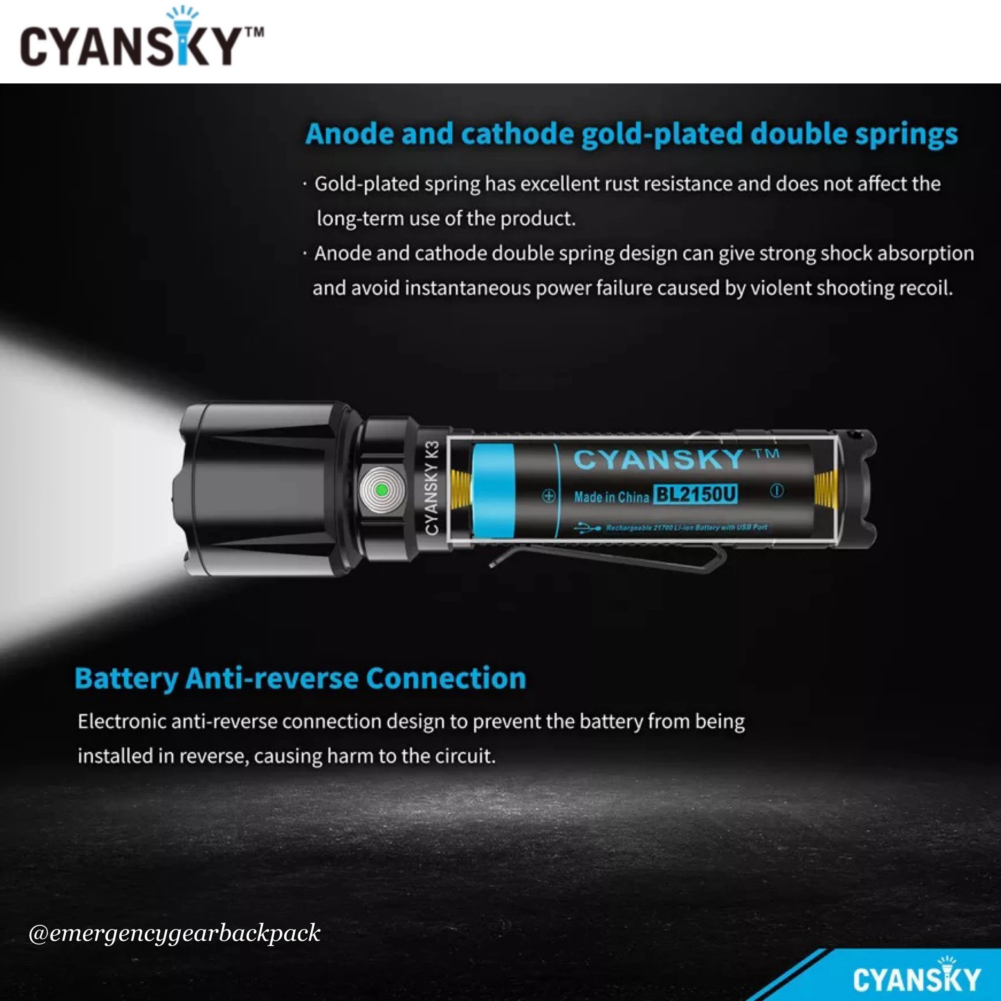 Cyansky K3 V2.0 Tactical Flashlight 2000LMS 700M
