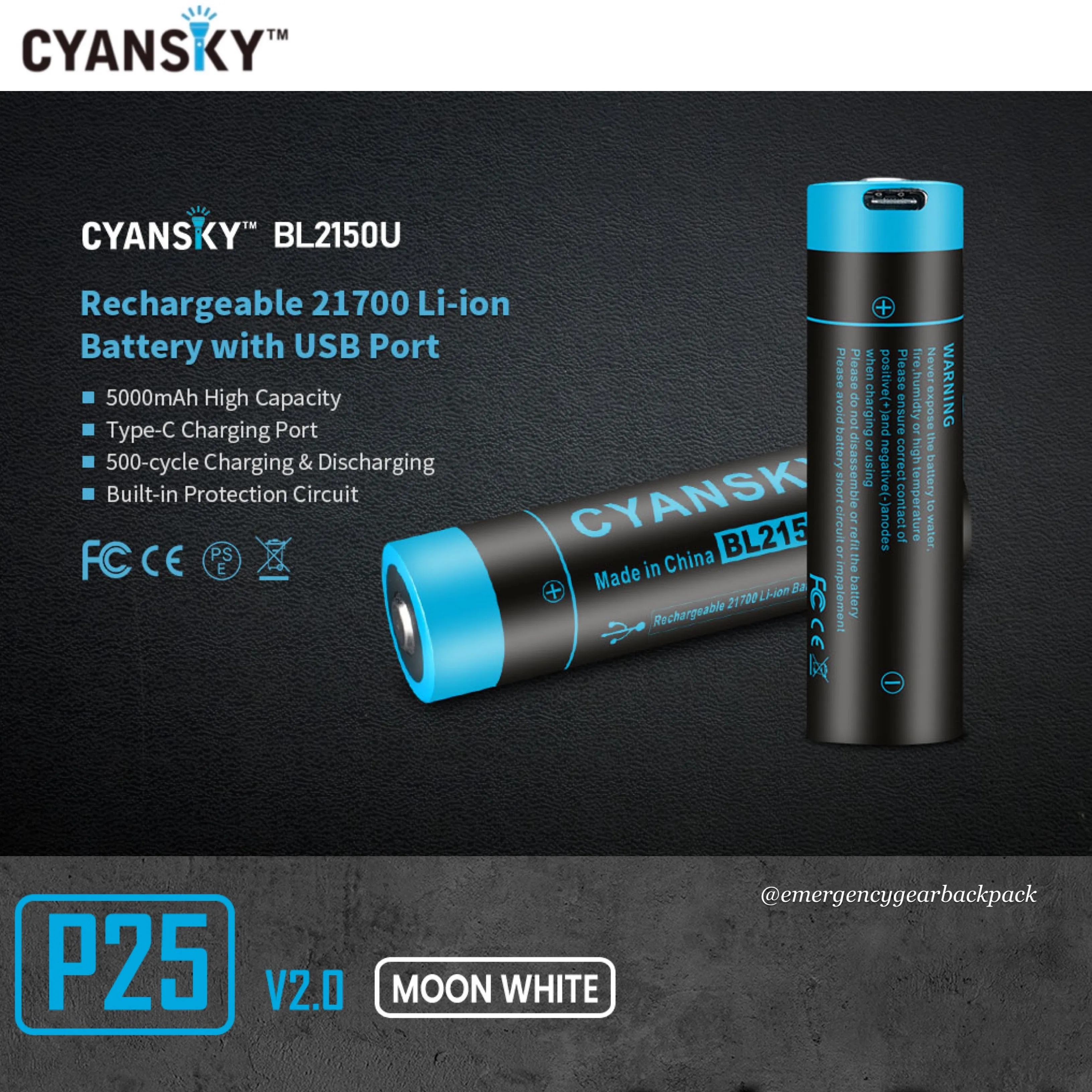 Cyansky P25 V2.0 Moon White Micro-arc Oxidation Outdoor Flashlight