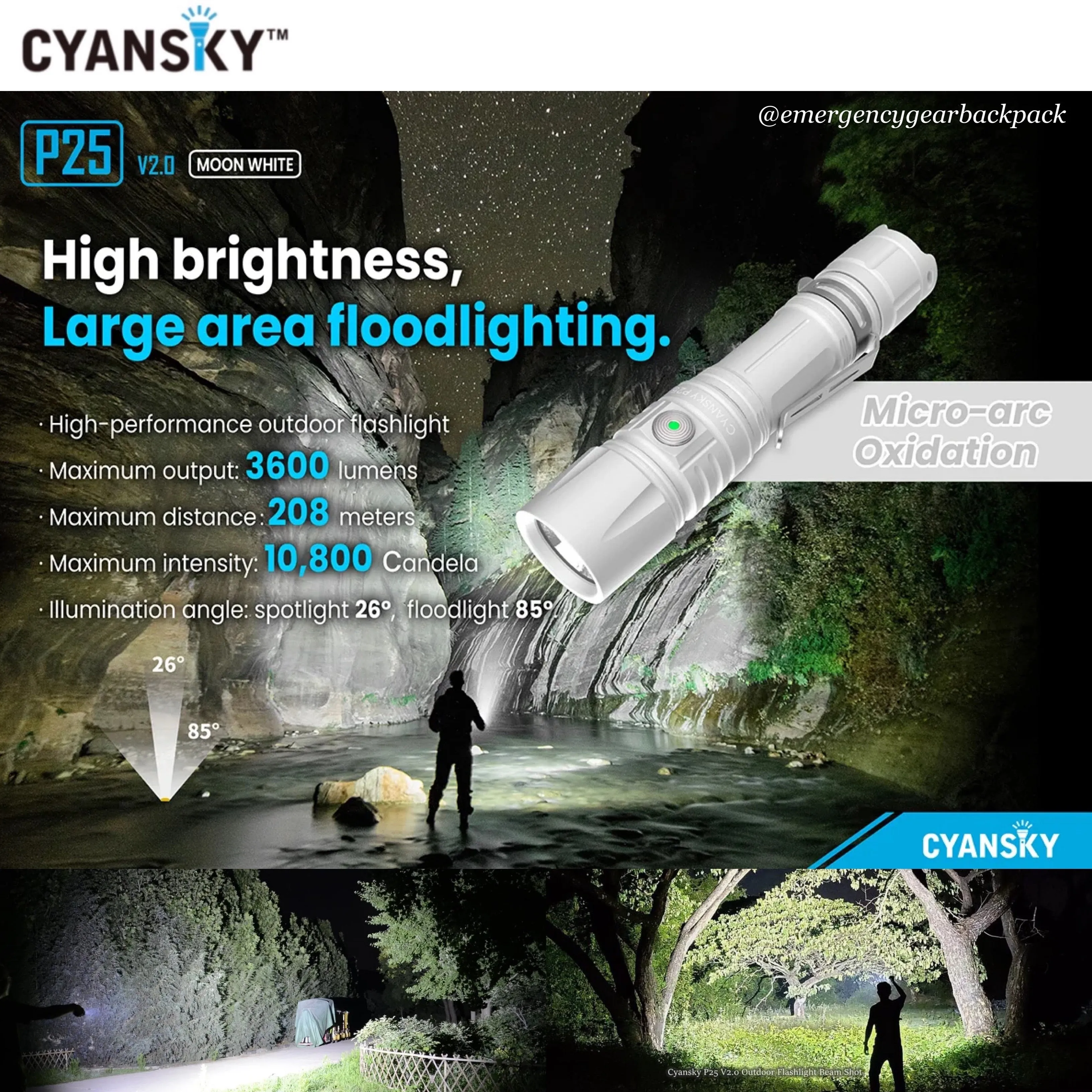 Cyansky P25 V2.0 Moon White Micro-arc Oxidation Outdoor Flashlight