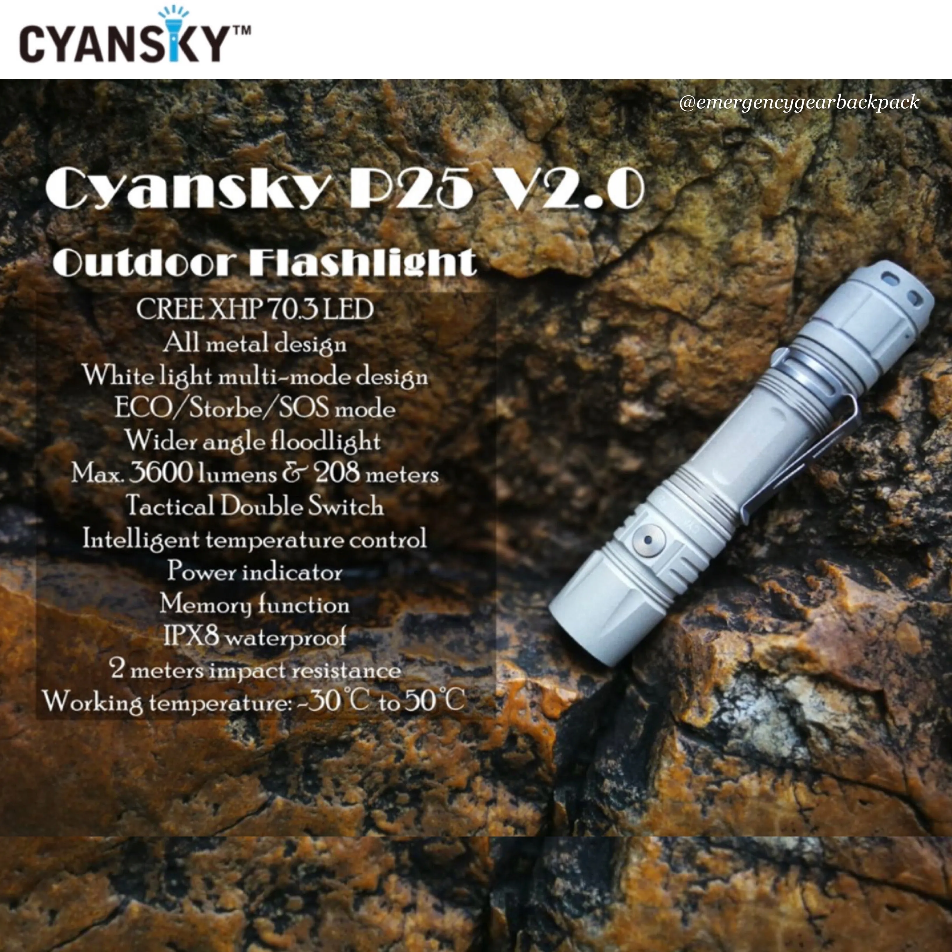 Cyansky P25 V2.0 Moon White Micro-arc Oxidation Outdoor Flashlight