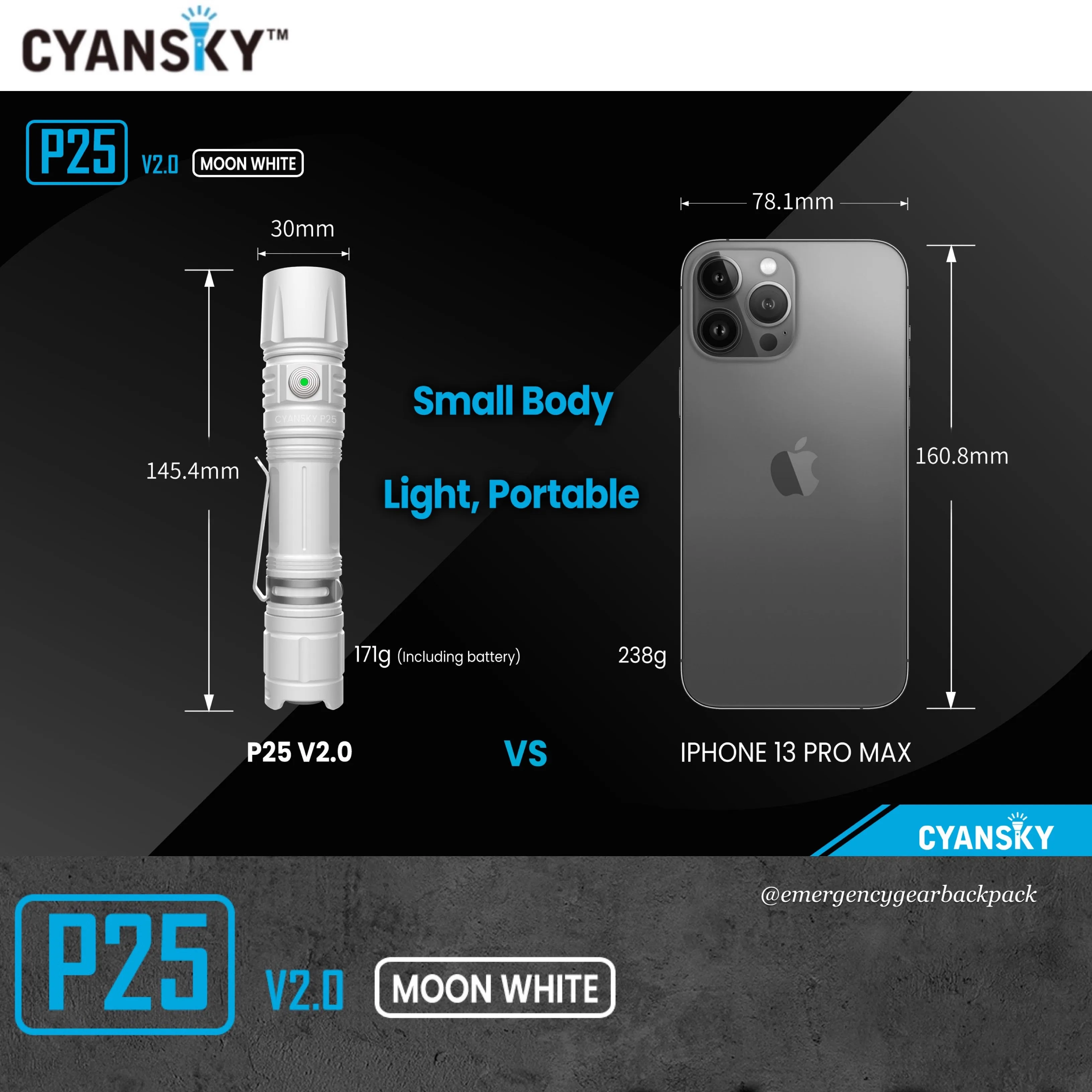 Cyansky P25 V2.0 Moon White Micro-arc Oxidation Outdoor Flashlight