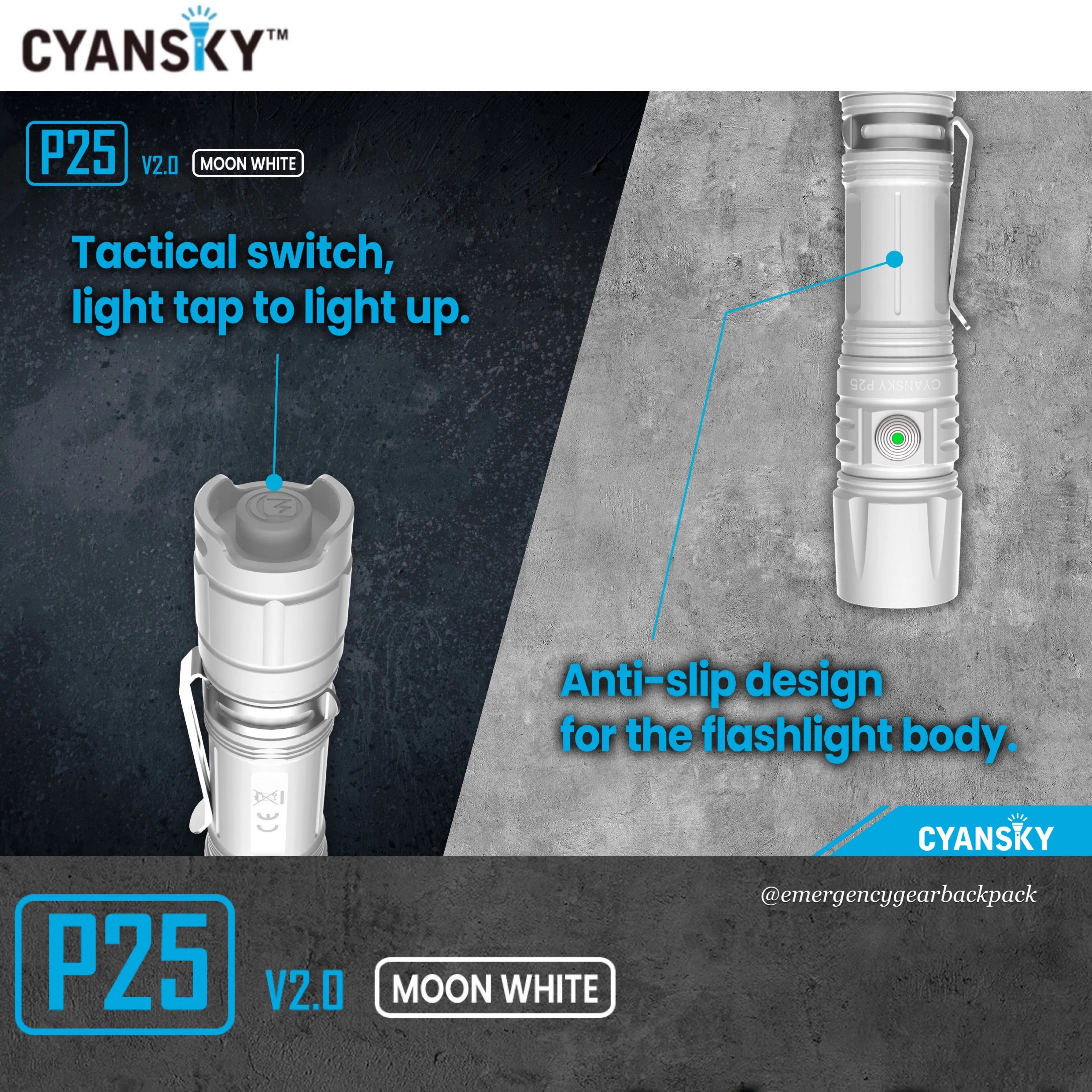 Cyansky P25 V2.0 Moon White Micro-arc Oxidation Outdoor Flashlight