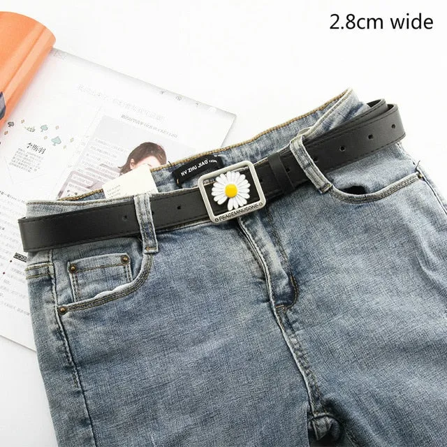 Daisy Buckle Belt Women Imitation Leather Alloy Buckle Belt New Belt Leisure Jeans Fashion Dress Women Belt