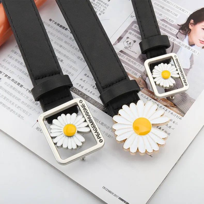 Daisy Buckle Belt Women Imitation Leather Alloy Buckle Belt New Belt Leisure Jeans Fashion Dress Women Belt