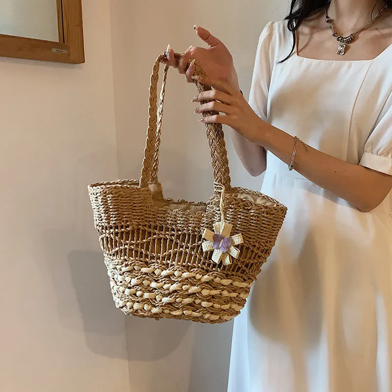 Designer Straw Woven Beach Tote Bag-Showtown