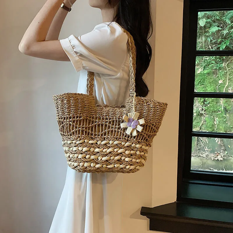 Designer Straw Woven Beach Tote Bag-Showtown