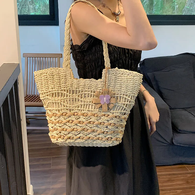 Designer Straw Woven Beach Tote Bag-Showtown
