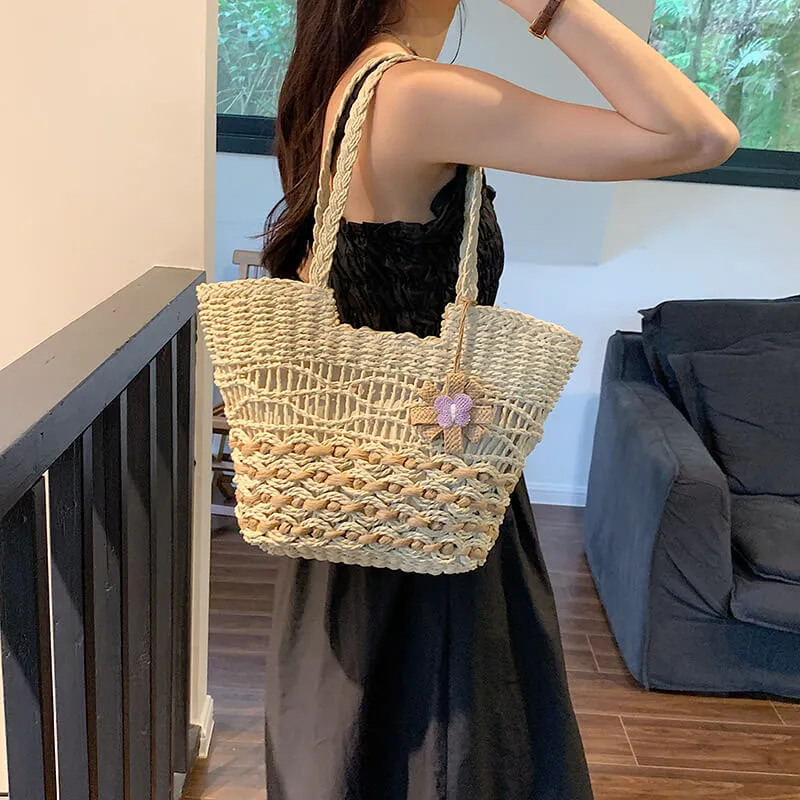 Designer Straw Woven Beach Tote Bag-Showtown