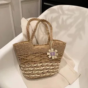 Designer Straw Woven Beach Tote Bag-Showtown