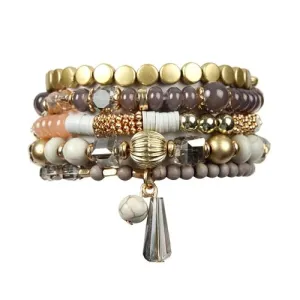 Gray Multi-Beaded Stretch Bracelet