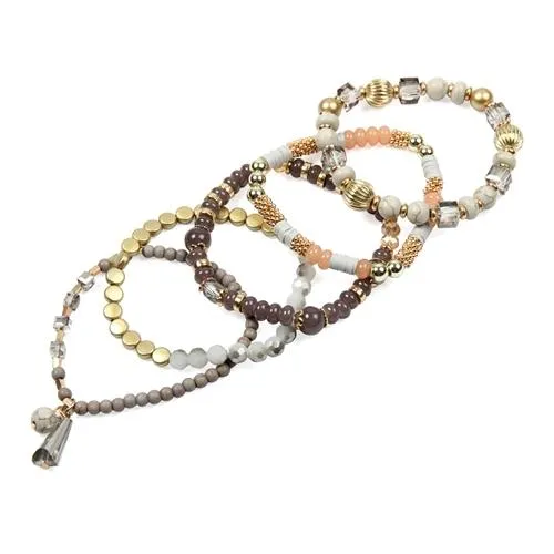 Gray Multi-Beaded Stretch Bracelet