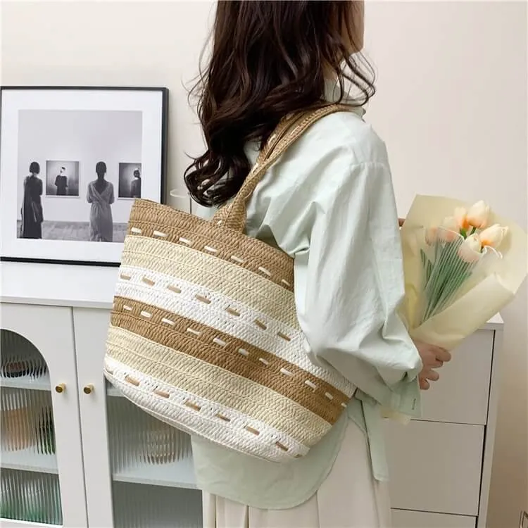 Large Oversized Straw Woven Tote Beach Bag-Showtown