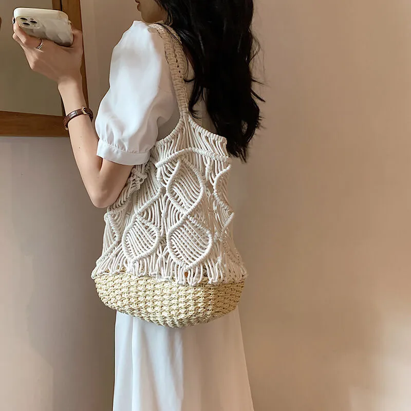 Large Soft Woven Straw Tote Beach Bag-Showtown