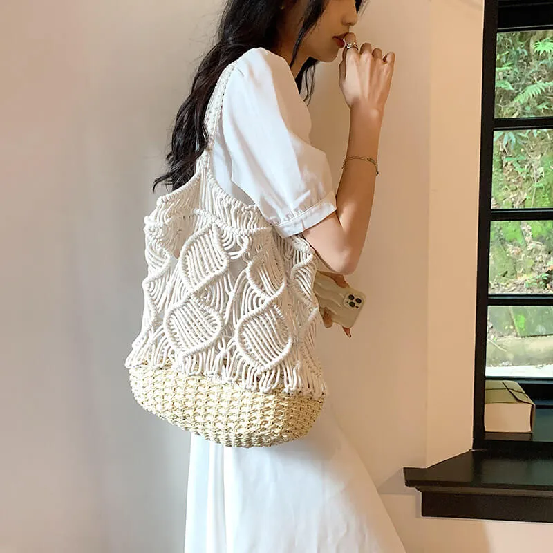 Large Soft Woven Straw Tote Beach Bag-Showtown