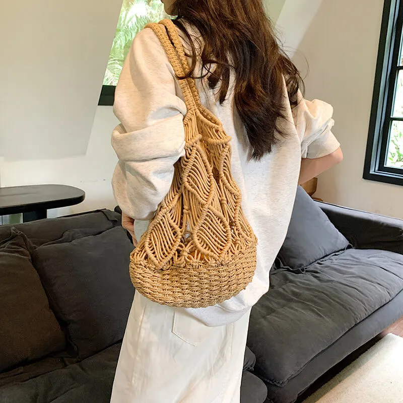 Large Soft Woven Straw Tote Beach Bag-Showtown