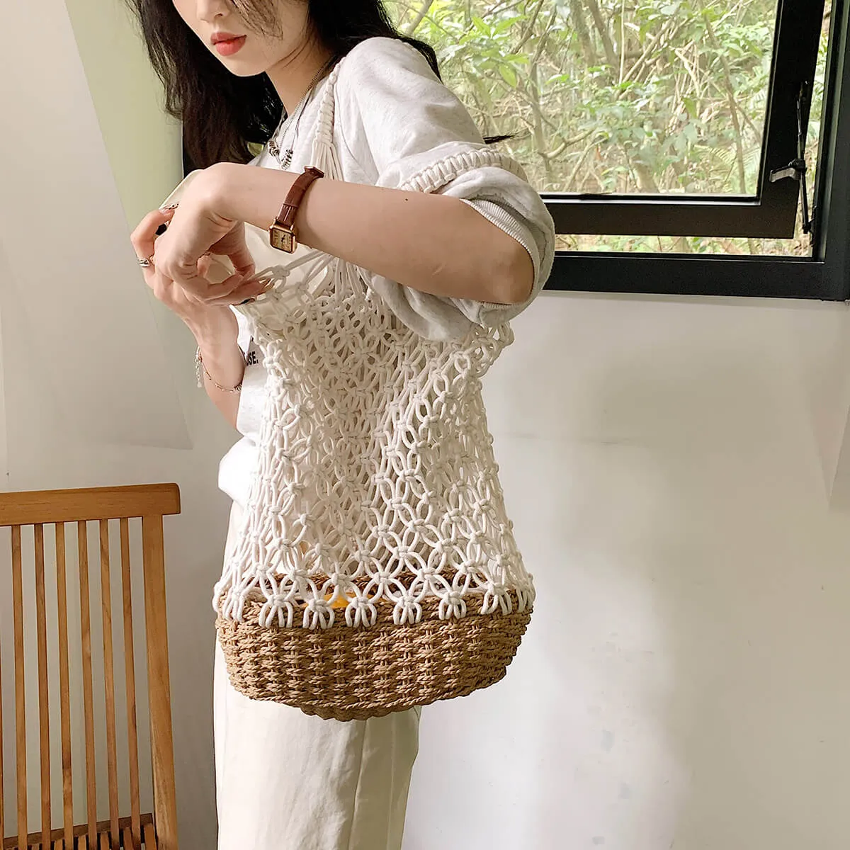 Large Woven Straw Beach Bag For Summer-Showtown