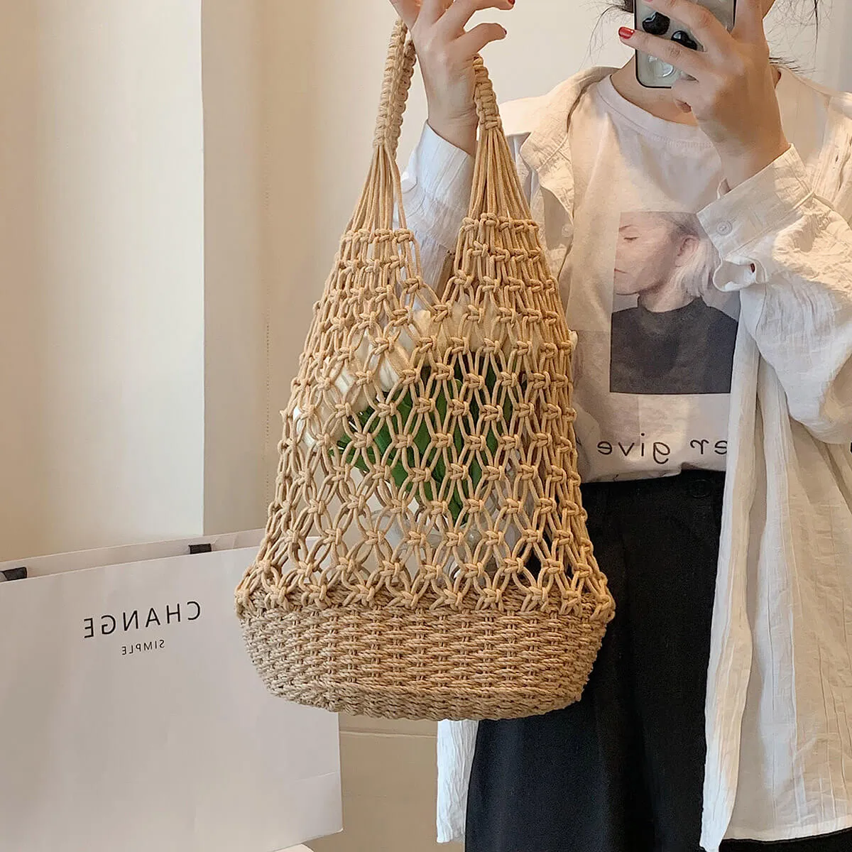 Large Woven Straw Beach Bag For Summer-Showtown
