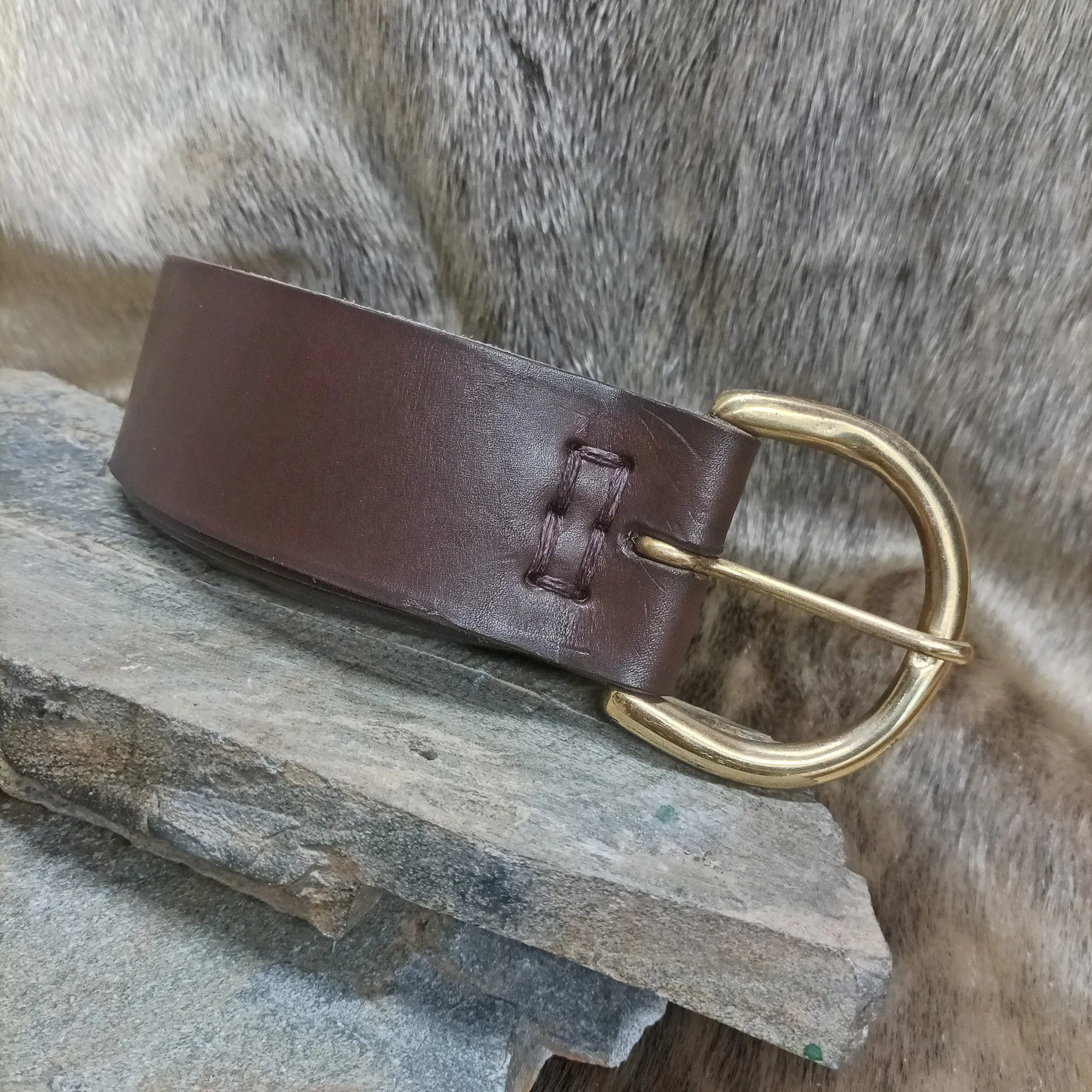 Leather Viking Belt with Brass Buckle