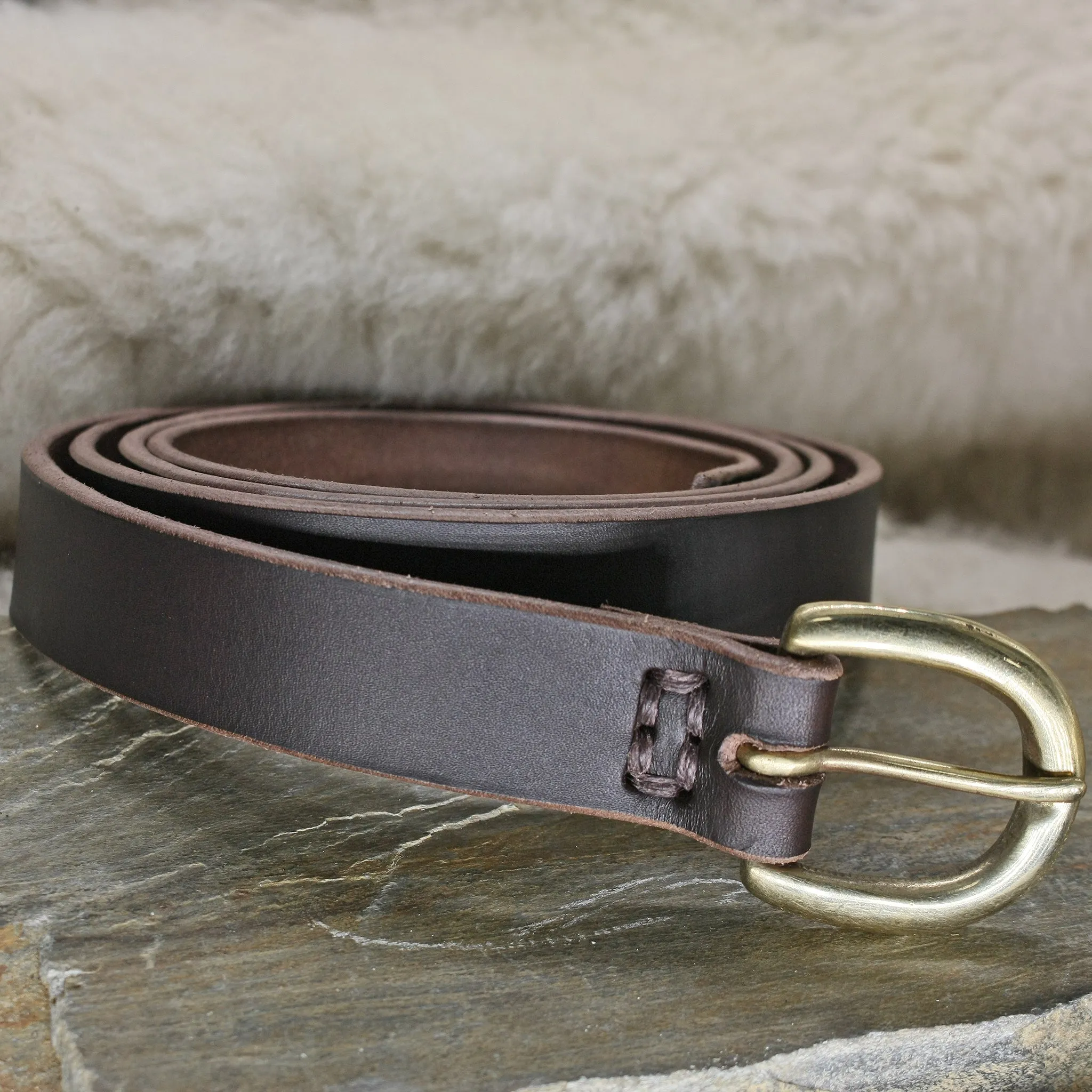 Leather Viking Belt with Brass Buckle