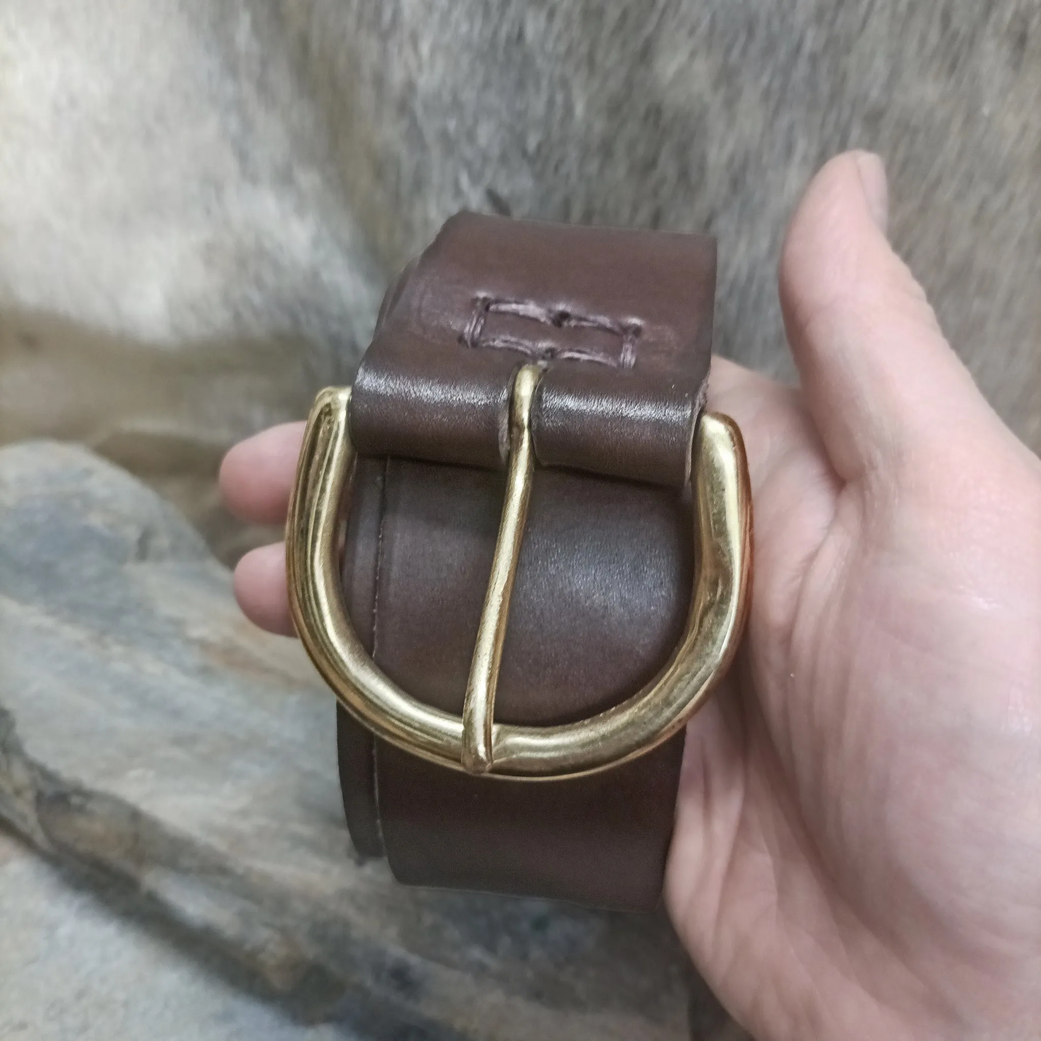 Leather Viking Belt with Brass Buckle