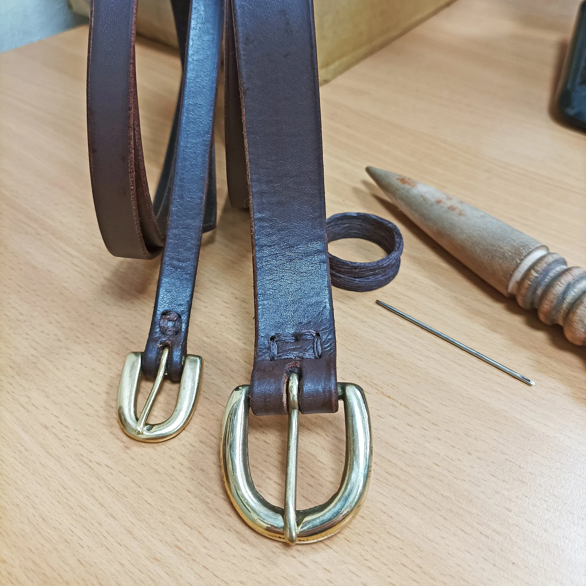 Leather Viking Belt with Brass Buckle