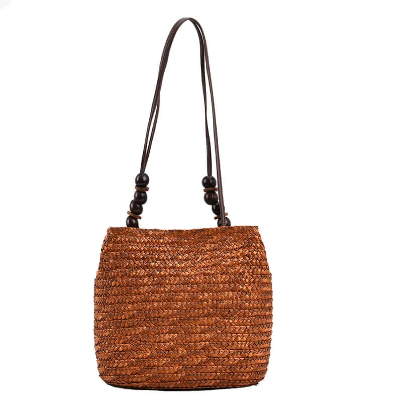 Soft Straw Tote Bag With Leather Handles -Showtown