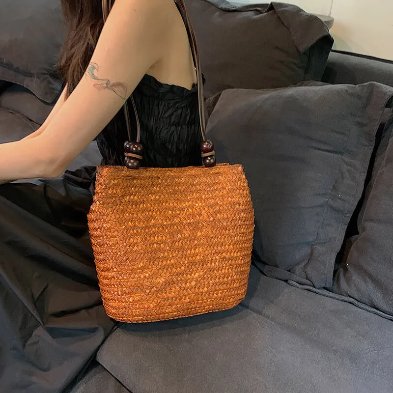 Soft Straw Tote Bag With Leather Handles -Showtown