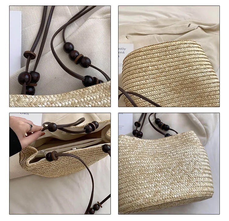 Soft Straw Tote Bag With Leather Handles -Showtown
