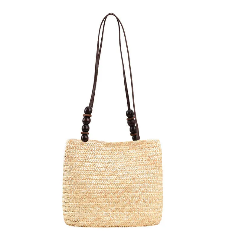 Soft Straw Tote Bag With Leather Handles -Showtown