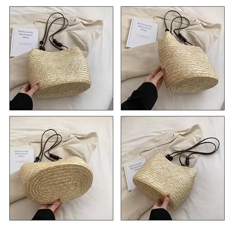 Soft Straw Tote Bag With Leather Handles -Showtown