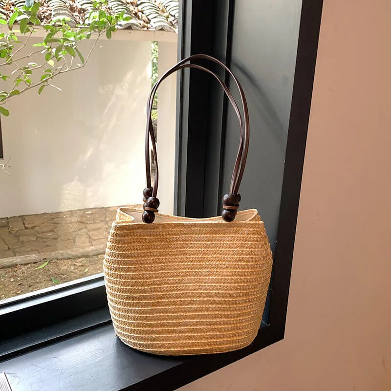 Soft Straw Tote Bag With Leather Handles -Showtown