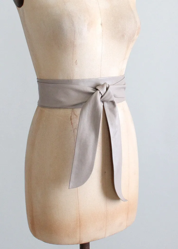Vintage 1980s Taupe Leather Wrap Belt