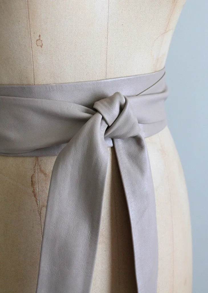 Vintage 1980s Taupe Leather Wrap Belt